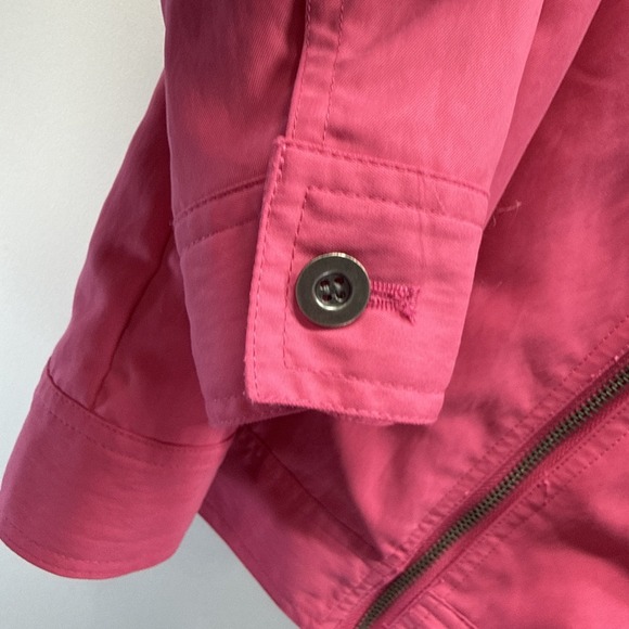 Chicos Jacket Size XL Solid Pink Full Zipper Pockets 3/4 Sleeves Nylon Polyester - Picture 4 of 9